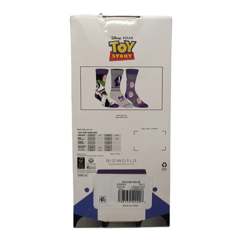 Disney Pixar Toy Story Buzz Lightyear Crew Socks - 3 Pack